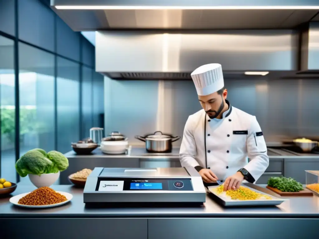 Escena futurista en cocina profesional con equipos de cocina al vacío: técnica revolucionaria