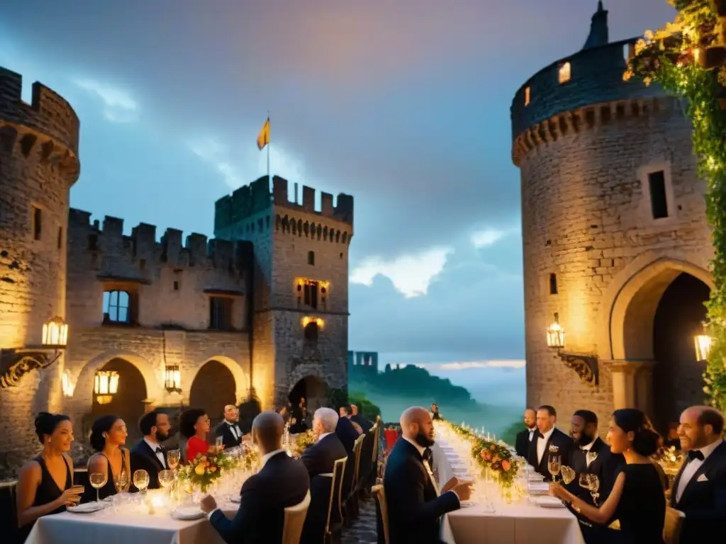 Una escena mágica de Cenas PopUp Lugares Inesperados en un castillo antiguo con decoración elegante y misteriosa