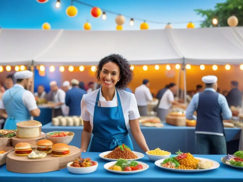 Escena realista de un bullicioso festival de comida gourmet alrededor del mundo