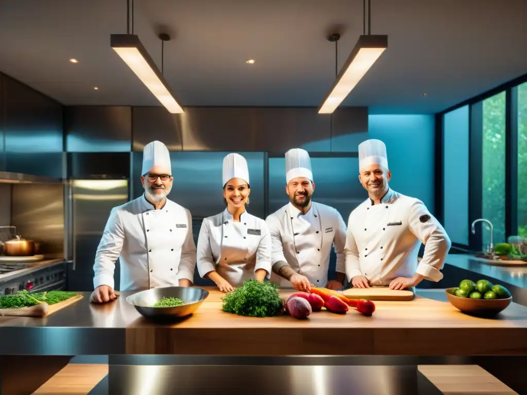 Escena vibrante: chefs gourmet comparten ingredientes secretos y técnicas en estudio de cocina exclusivo