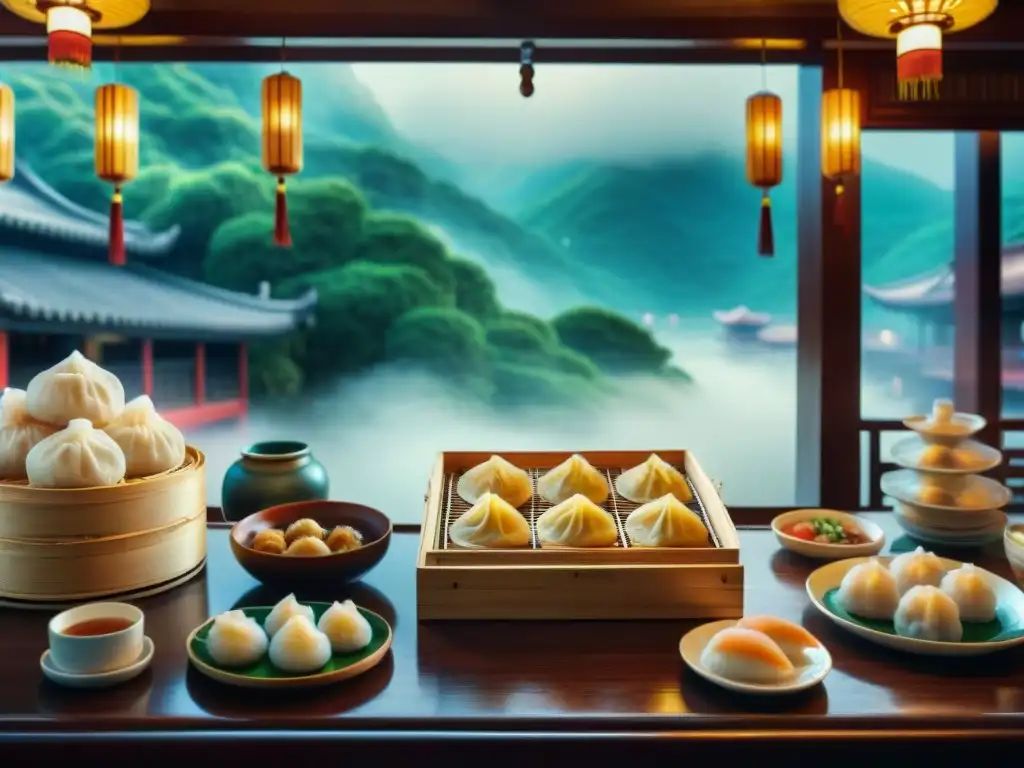 Una escena vibrante de un restaurante de Dim Sum en Hong Kong, capturando la evolución de los Dim Sum en un ambiente tradicional con un toque moderno