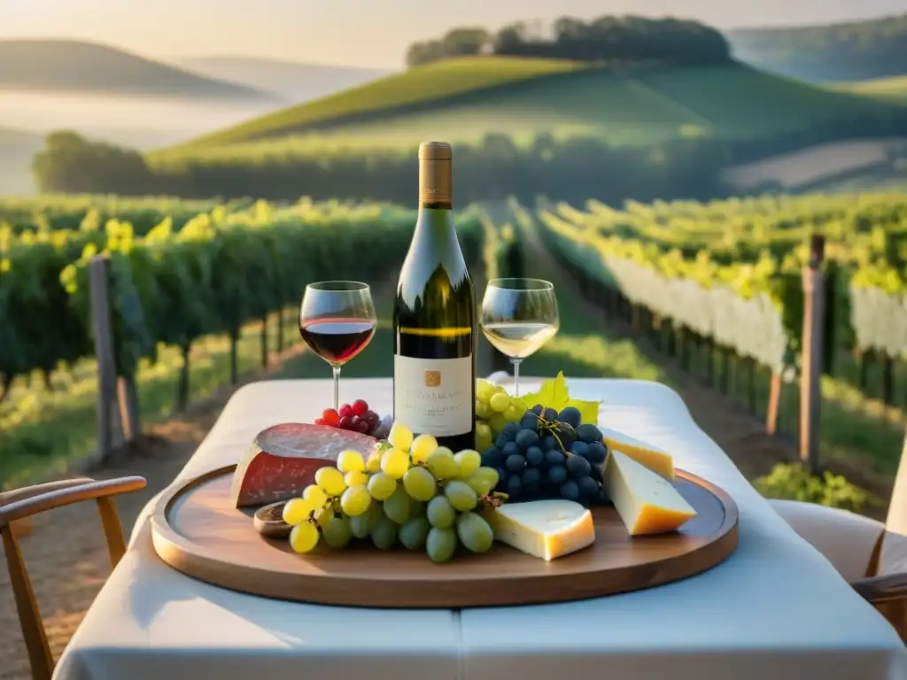 Un escenario exclusivo de catas de vino en los viñedos de Borgoña con atardecer dorado