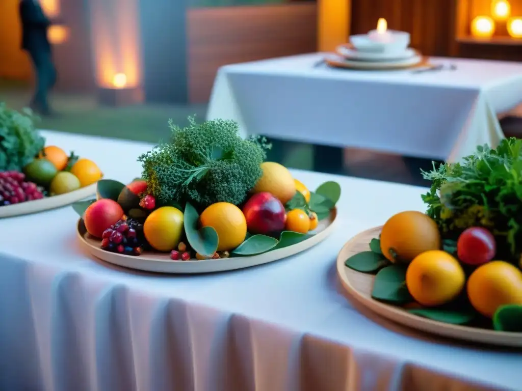 Espléndida mesa de banquete con alimentos orgánicos en un evento sostenible