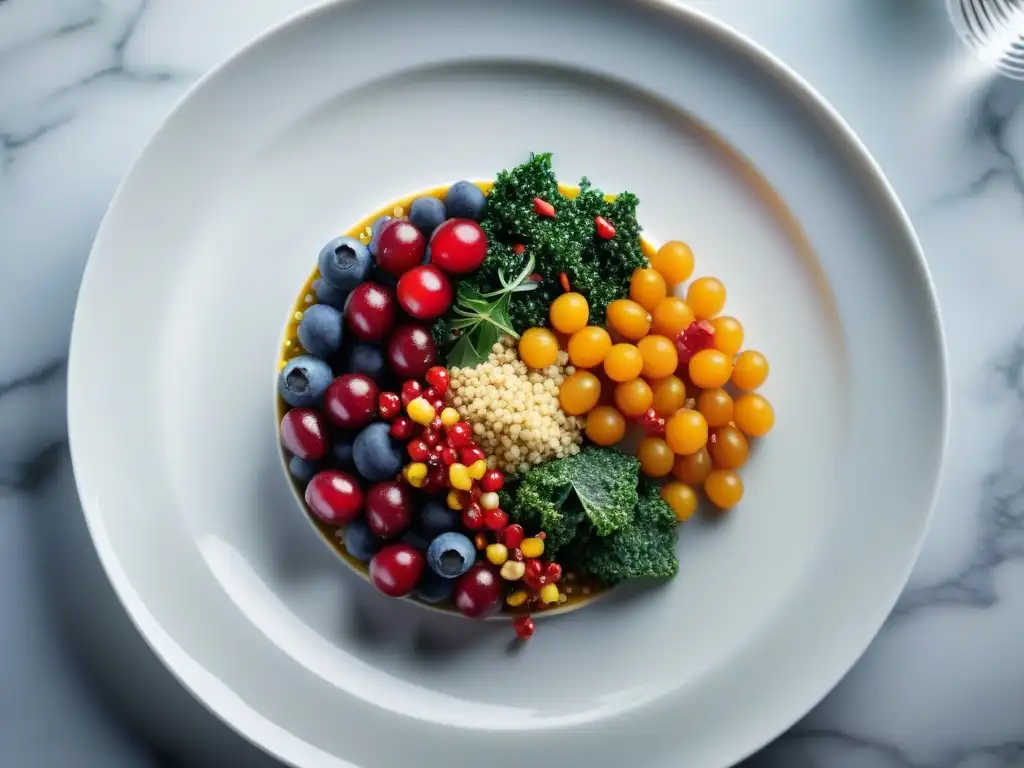 Exquisita fusión gourmet con superalimentos Espléndido plato gourmet con superfoods revolucionando alta cocina, colorido y frescura vibrante en cada detalle