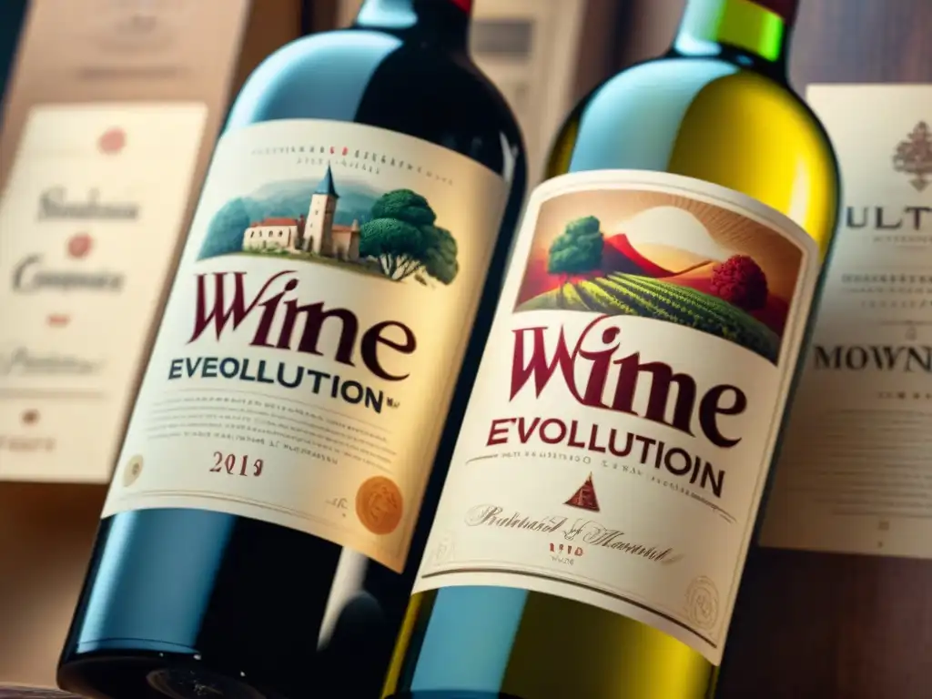 Evocadora evolución de etiquetas de vino, guiando la historia y calidad a través del arte y la tipografía