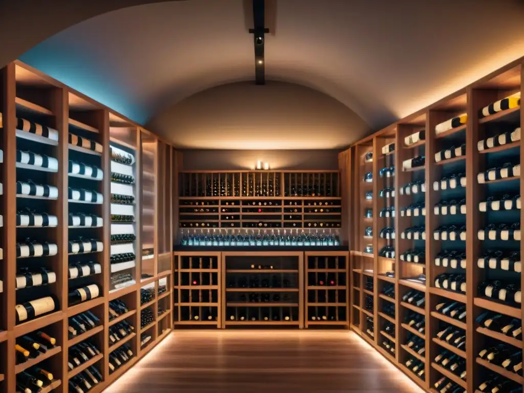 Exclusiva bodega de vinos de lujo: elegancia y sofisticación Exclusiva bodega de vinos gourmet con cajas de suscripción, ambiente cálido e invitador