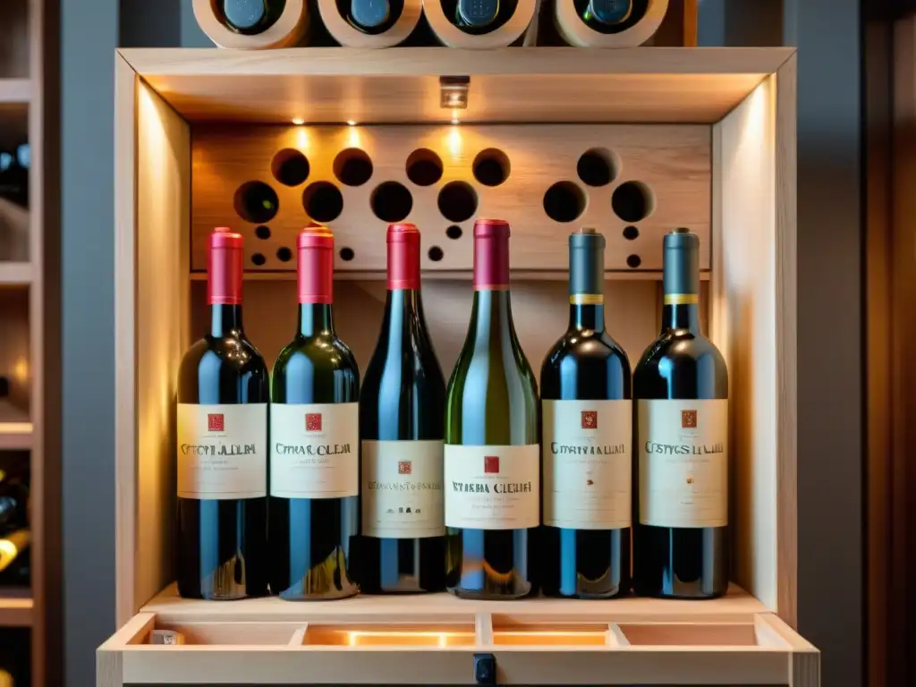 Caja de vinos de lujo: suscripción exclusiva Exclusiva caja de suscripción de vinos con botellas premium de todo el mundo en una bodega sofisticada