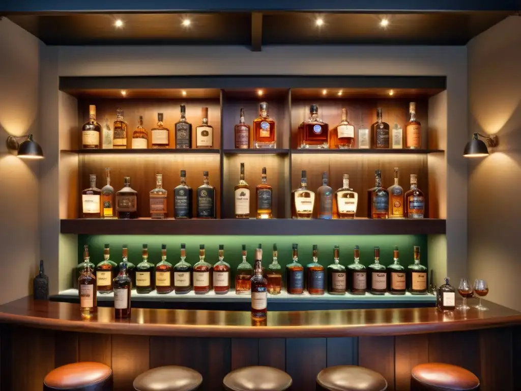 Un exclusivo bar de whisky con bourbons para conocedores gourmet en una atmósfera sofisticada y acogedora