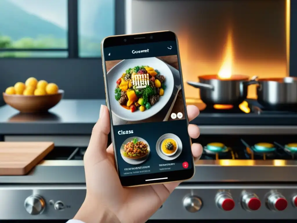 Experiencia culinaria inmersiva con la Cocina de Autor en Hogar en la pantalla de un smartphone elegante