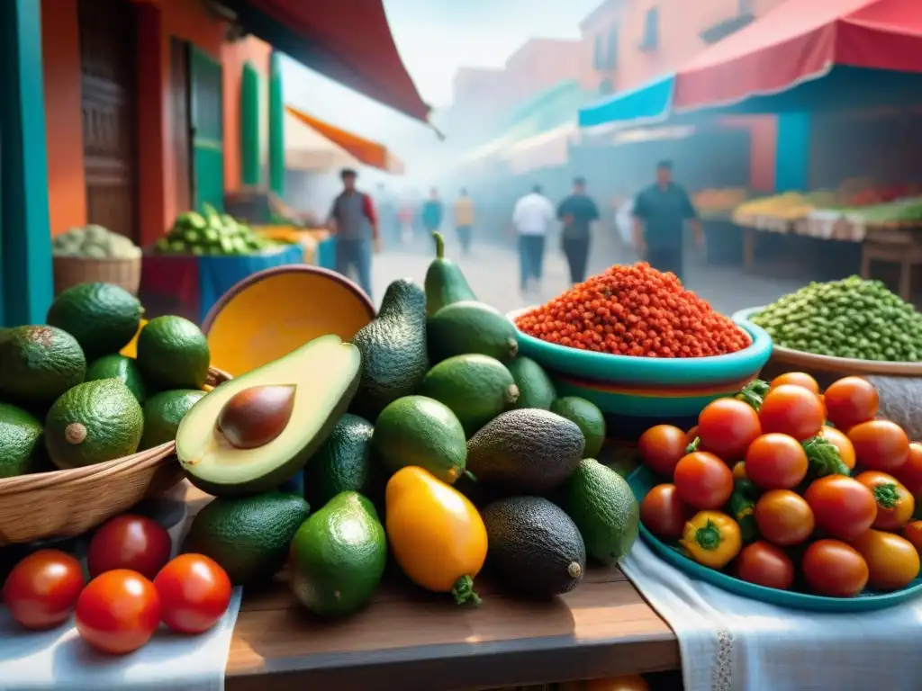 Una experiencia sensorial en un bullicioso mercado mexicano, con ingredientes coloridos y sabrosos que inspiran la cocina de fusión