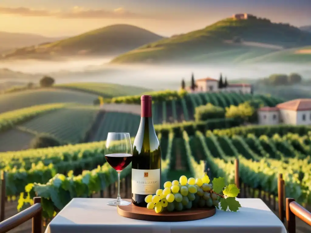 Experiencias únicas de maridaje vinos alimentos en terraza de hotel de lujo al atardecer con viñedo al fondo