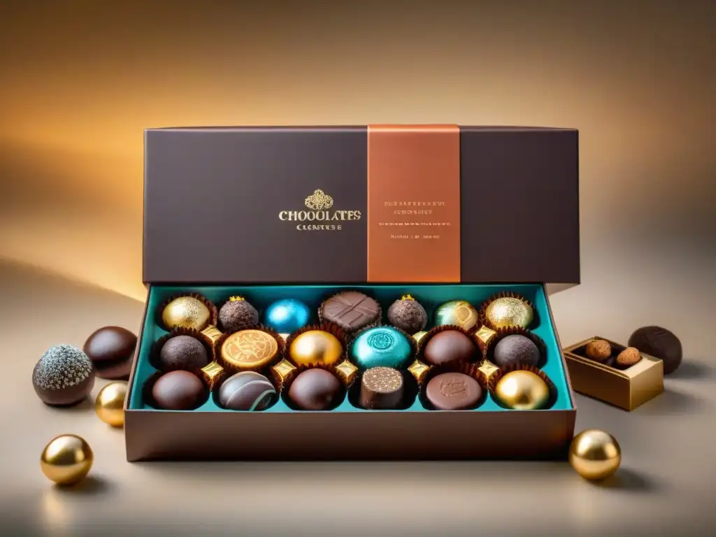 Delicioso lujo: Exquisita caja de chocolates gourmet Una exquisita caja de suscripción de chocolates regalo gourmet con variedad de bombones decorados y elegante presentación