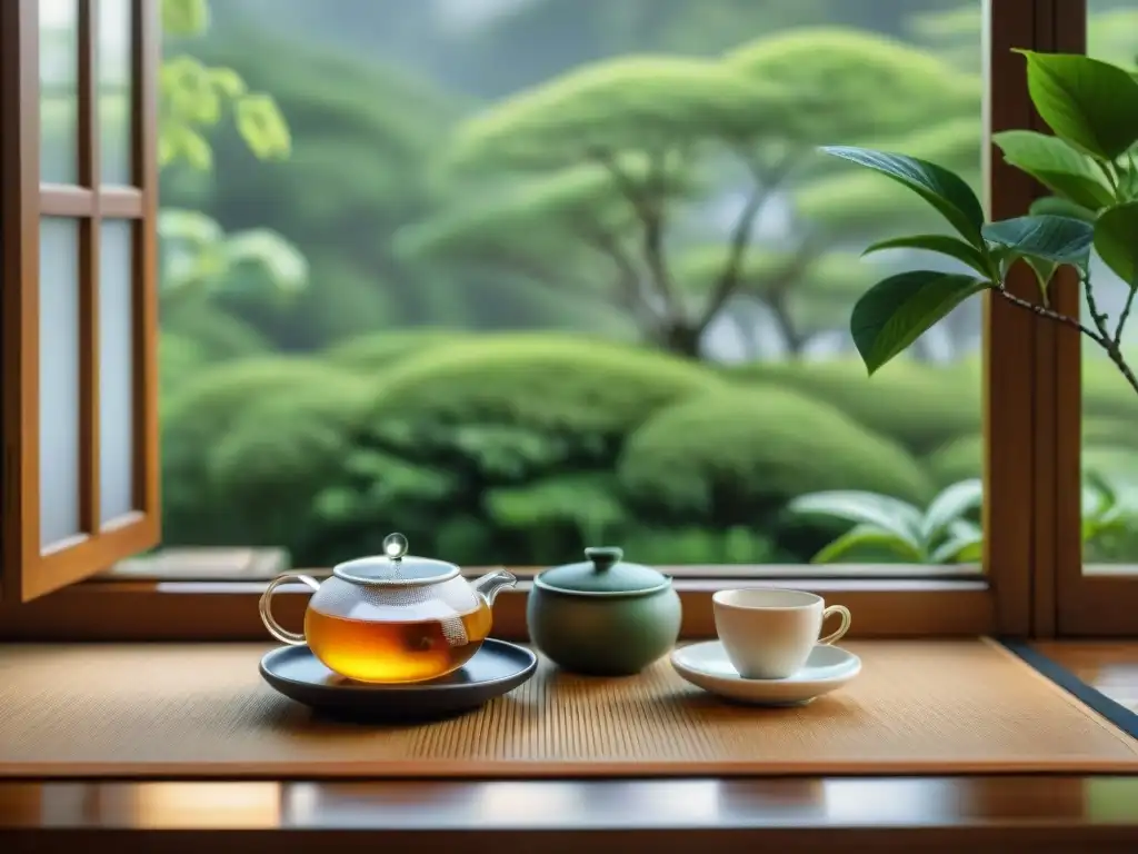 Exquisita ceremonia del té japonés con tés fermentados kombucha y más, en un entorno sereno y lleno de detalles