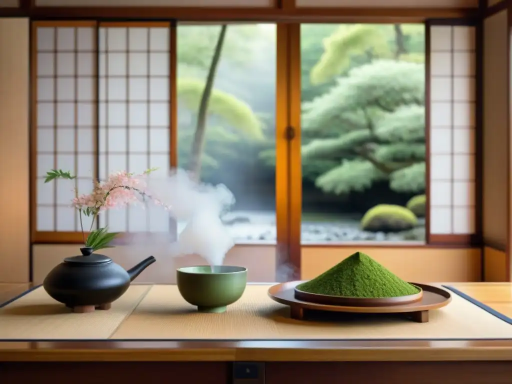 Exquisita ceremonia del té japonés con movimientos delicados y utensilios elegantes en una sala serena