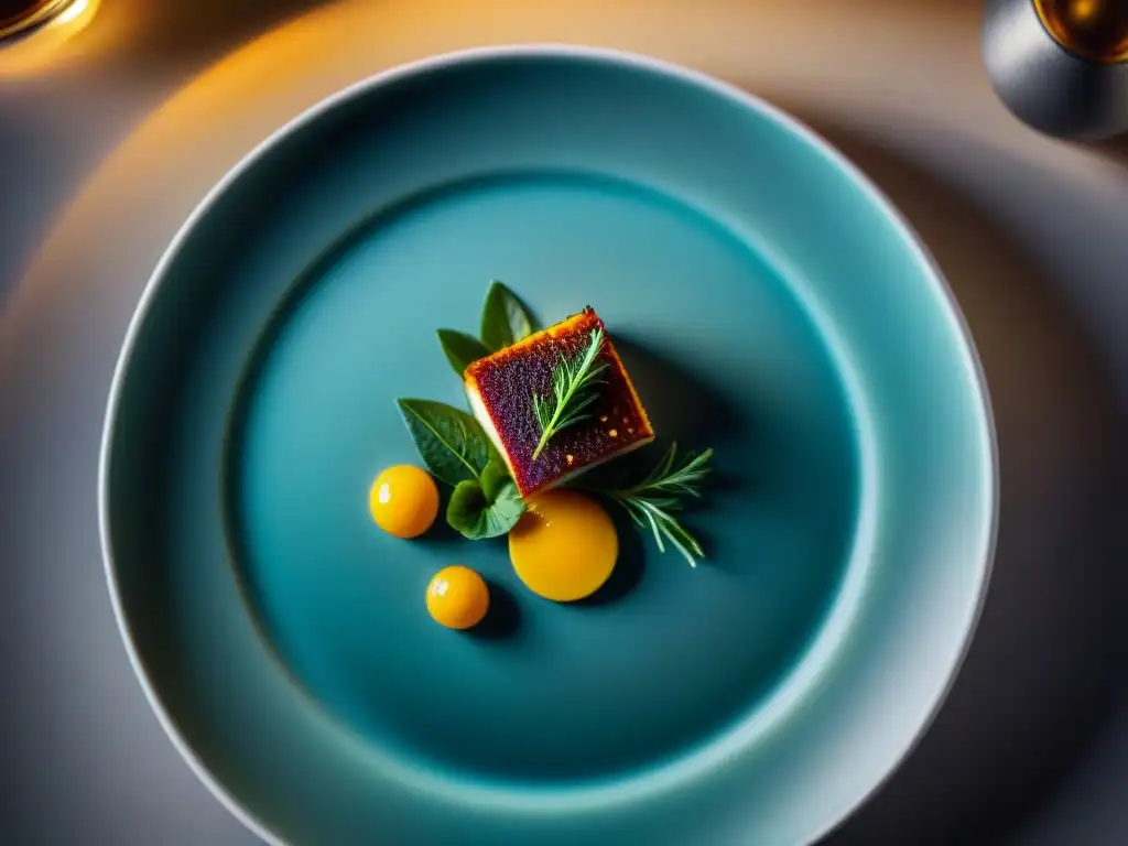 Plato gourmet fusionado con arte culinario contemporáneo Una exquisita combinación de comidas tradicionales en versiones contemporáneas, presentada con elegancia y sofisticación
