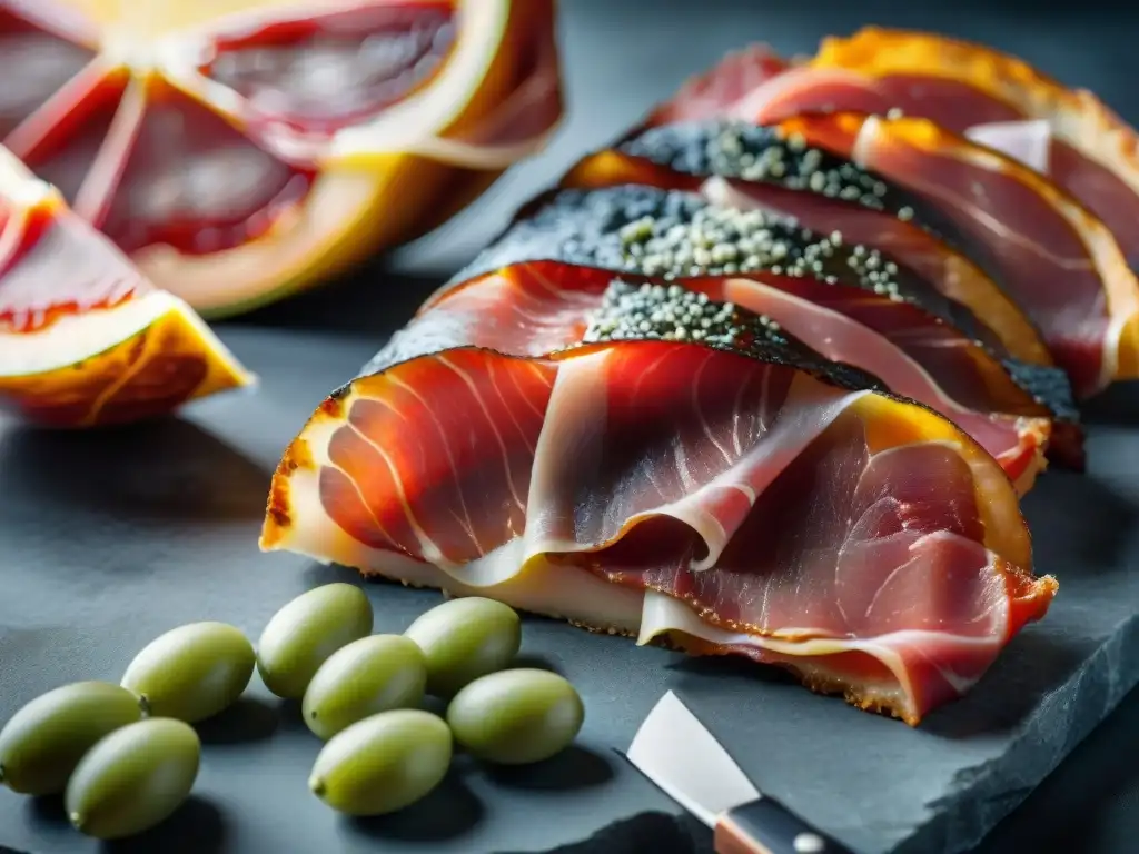 Una exquisita comparación visual entre Jamón Ibérico y Prosciutto, resaltando sus diferencias