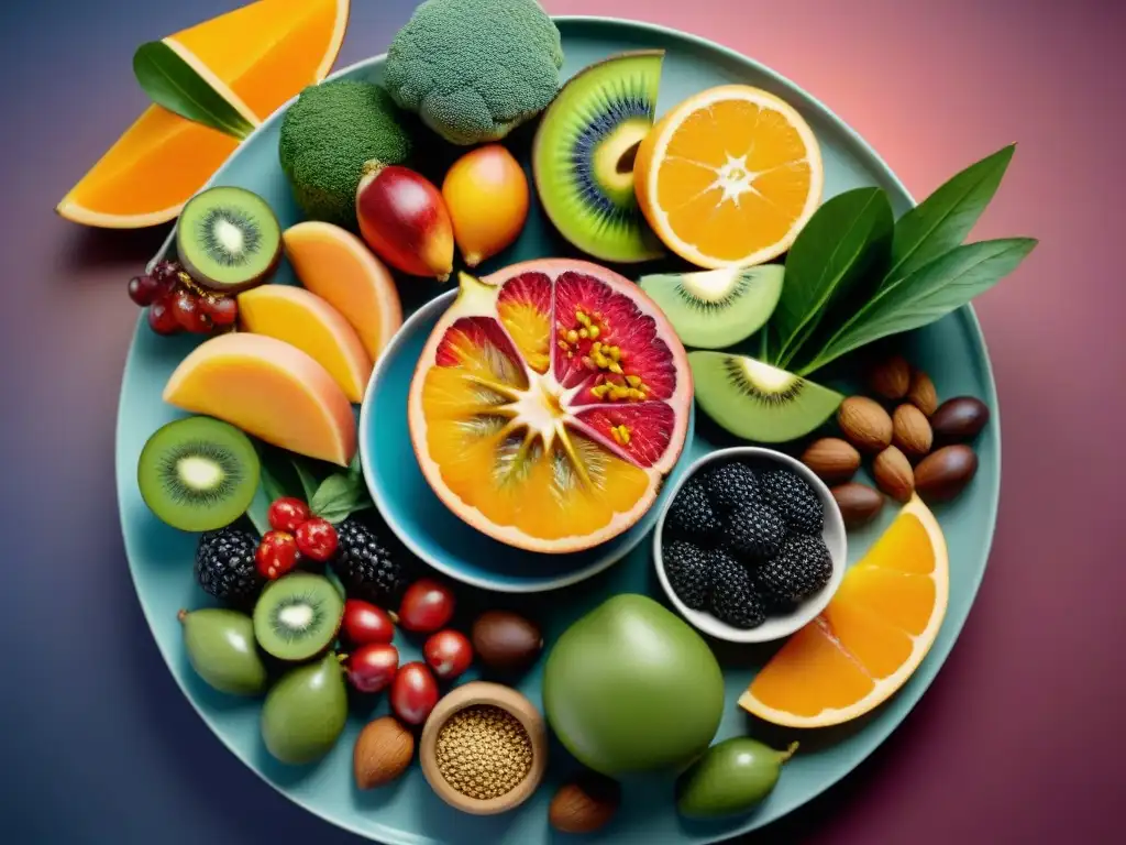 Exquisita composición de superalimentos frescos y coloridos Una exquisita y detallada composición de superalimentos gourmet revoluciona la alta cocina
