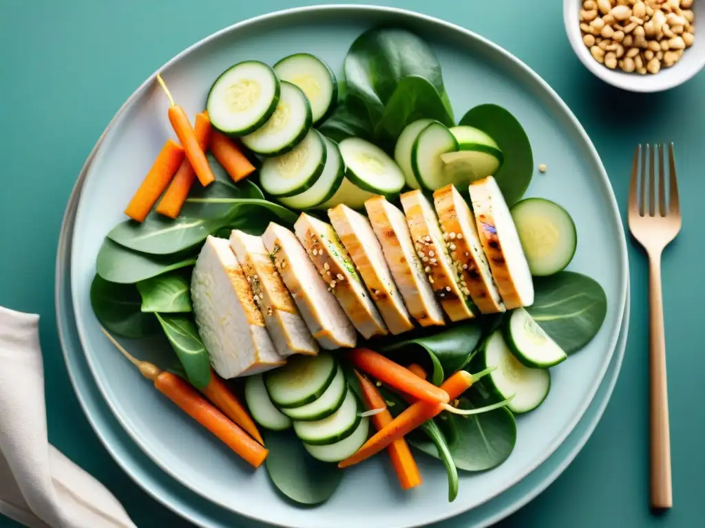 Exquisita ensalada asiática fresca gourmet en plato moderno y vibrante