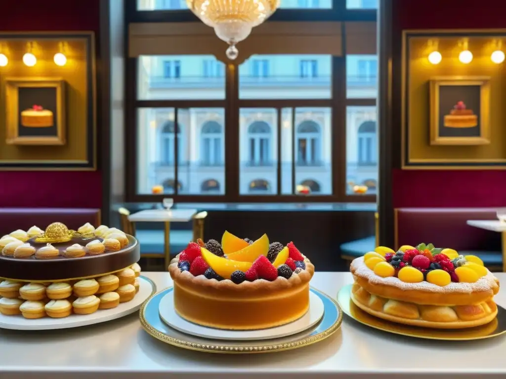 Una exquisita exhibición de repostería vienesa gourmet en una elegante pastelería de Viena