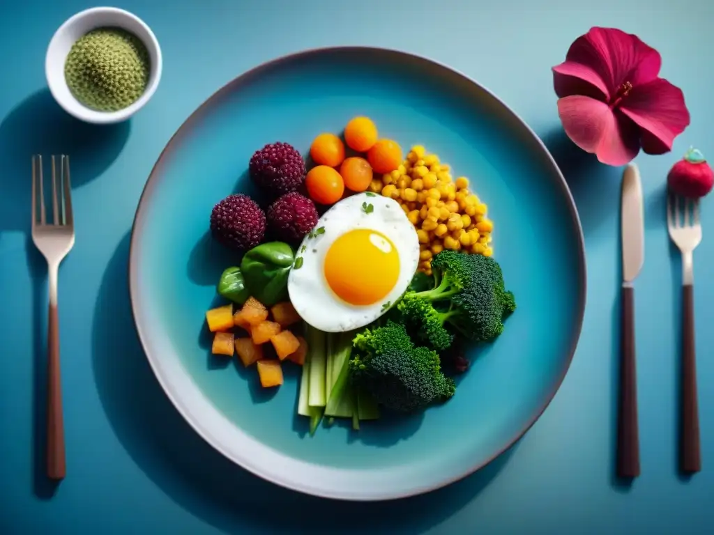 Una exquisita fusión étnica en un plato moderno, con ingredientes coloridos y vibrantes