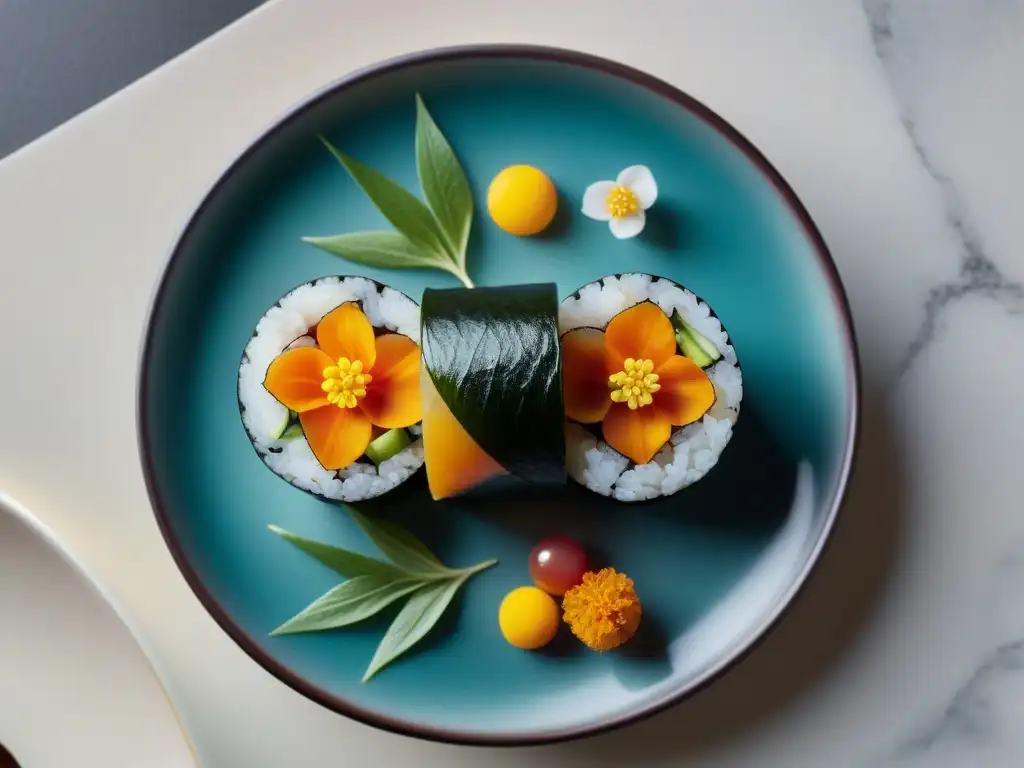Sushi de lujo: fusión japonesa innovadora con toques gourmet Una exquisita fusión japonesa gourmet con ingredientes innovadores y tradicionales, presentada con elegancia