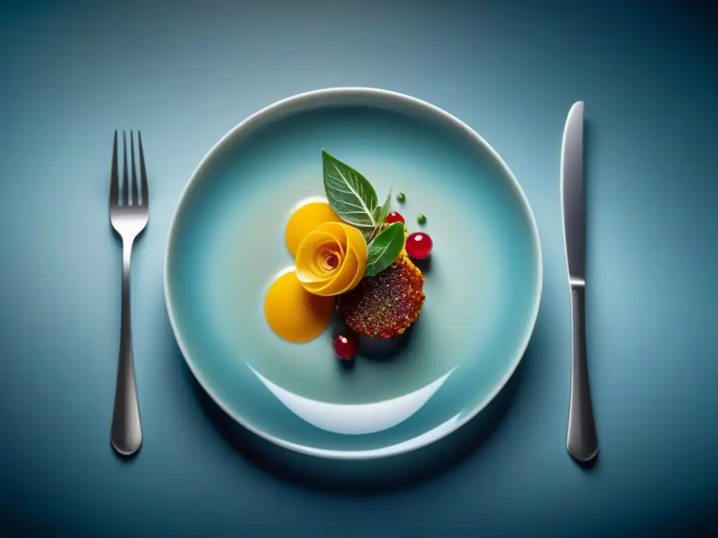 Una exquisita obra de arte culinaria con detalles vibrantes y presentación impecable, ideal para User Generated Content en gastronomía