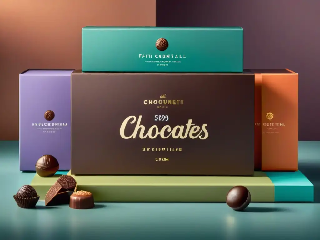 Una exquisita presentación de cajas de suscripción de chocolates gourmet, impactando con su sofisticación y elegancia