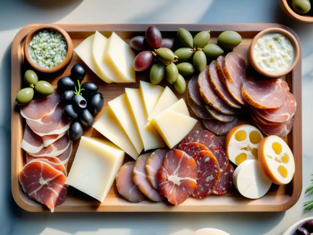 Una exquisita tabla de charcutería italiana con sabores únicos en una escena de ensueño