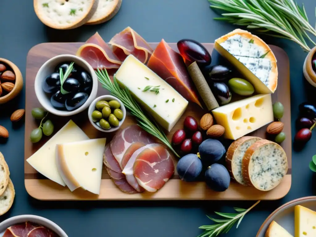 Una exquisita tabla de embutidos y quesos gourmet, perfecta para degustar