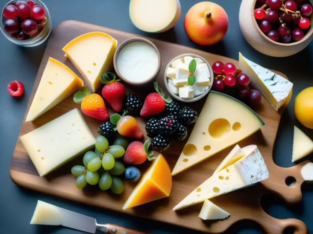 Una exquisita tabla de quesos europeos y mermeladas combinaciones gourmet en una presentación elegante y sofisticada