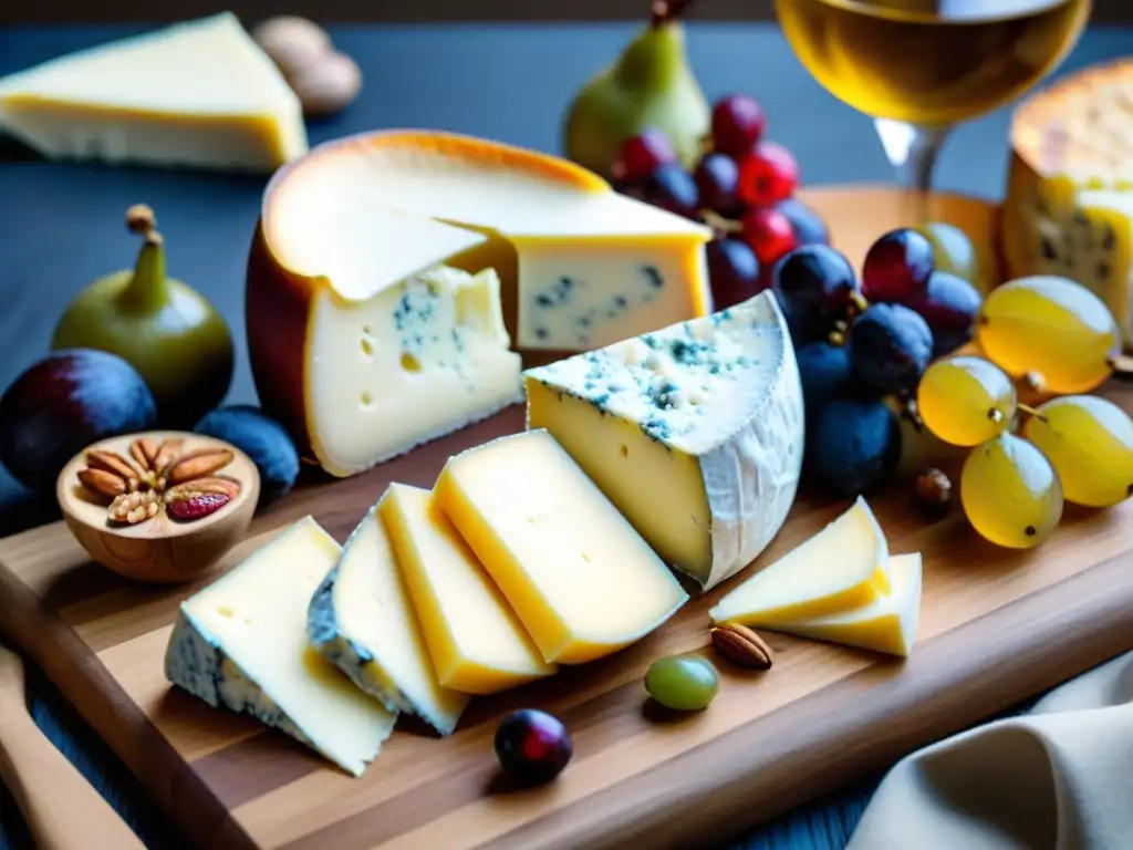 Una exquisita tabla de quesos europeos exóticos, una fiesta visual para amantes del queso