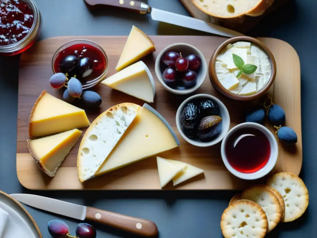 Una exquisita tabla de quesos europeos y mermeladas, combinaciones gourmet