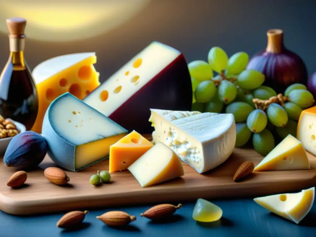 Tabla de quesos gourmet: deleite europeo vegetariano Una exquisita tabla de quesos vegetarianos gourmet europeos en madera elegante
