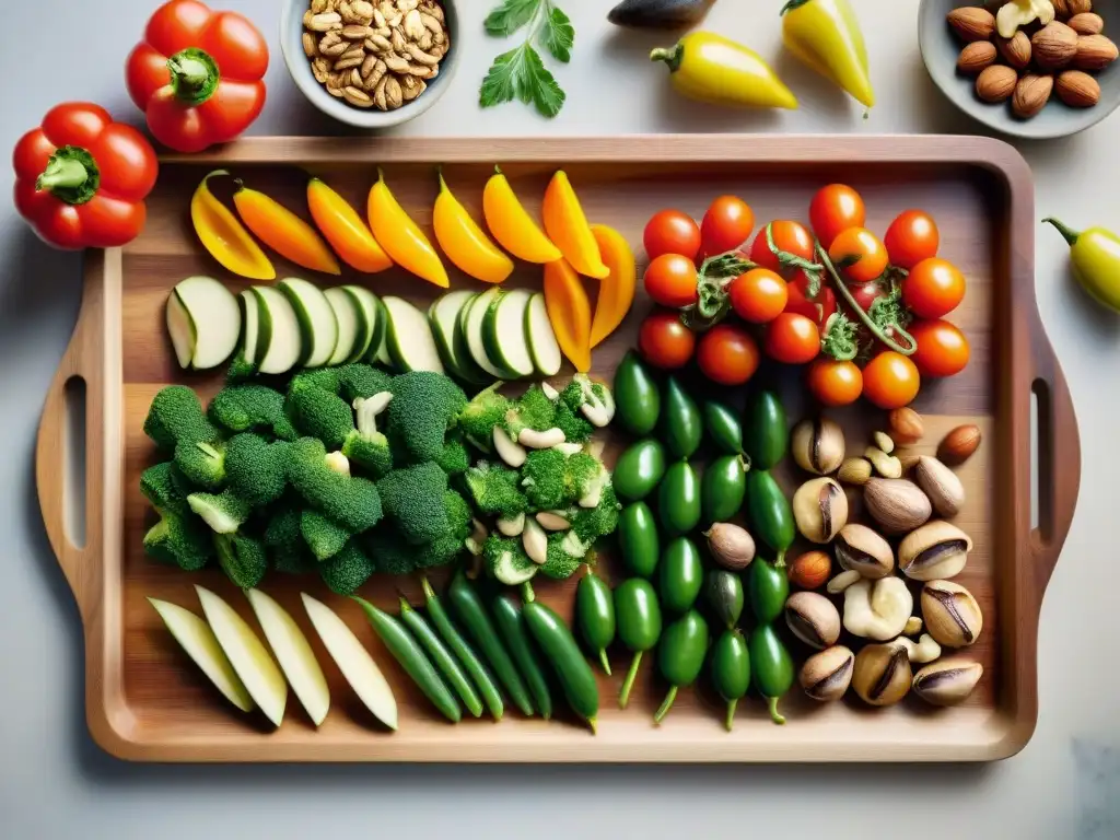 Un exquisito arreglo de vegetales y frutos secos tostados, resaltando las técnicas mediterráneas