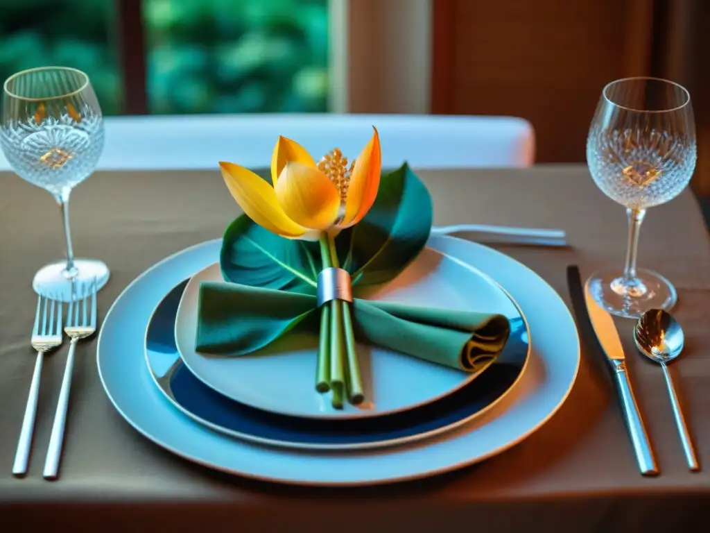 Un exquisito banquete de alta cocina con diseños gourmet en servilletas de tela