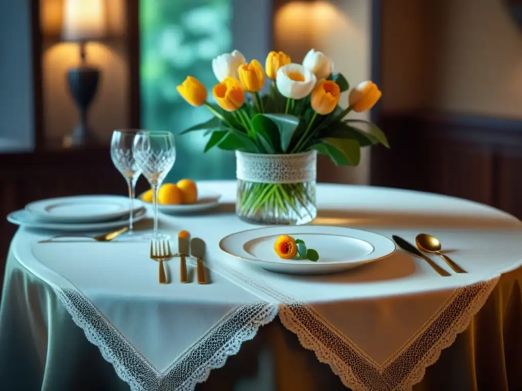 Un exquisito banquete gourmet en mesa elegante con textiles de alta calidad