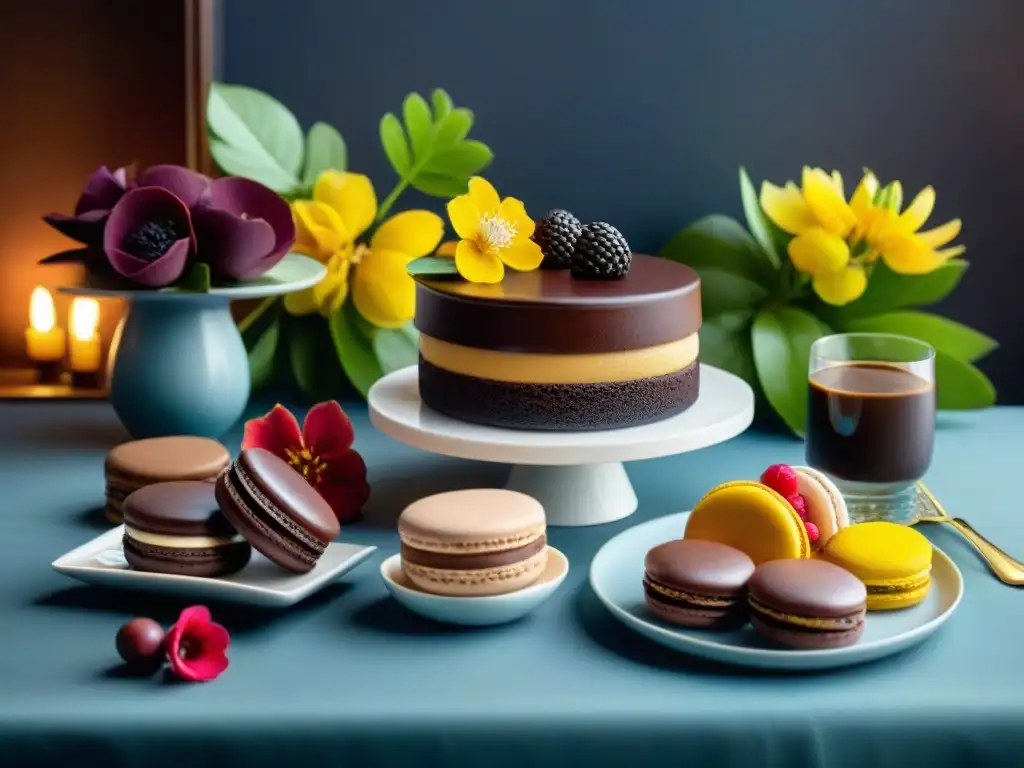 Un exquisito banquete de postres gourmet y Café de olla tradicional en un entorno elegante y lujoso