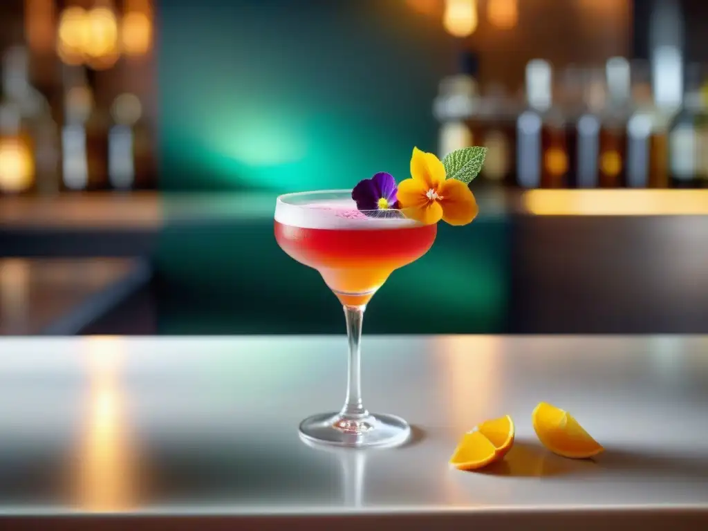 Exquisito coctel gourmet con guarniciones creativas en elegante copa