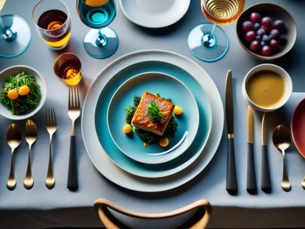 Un exquisito festín gourmet en una elegante mesa moderna