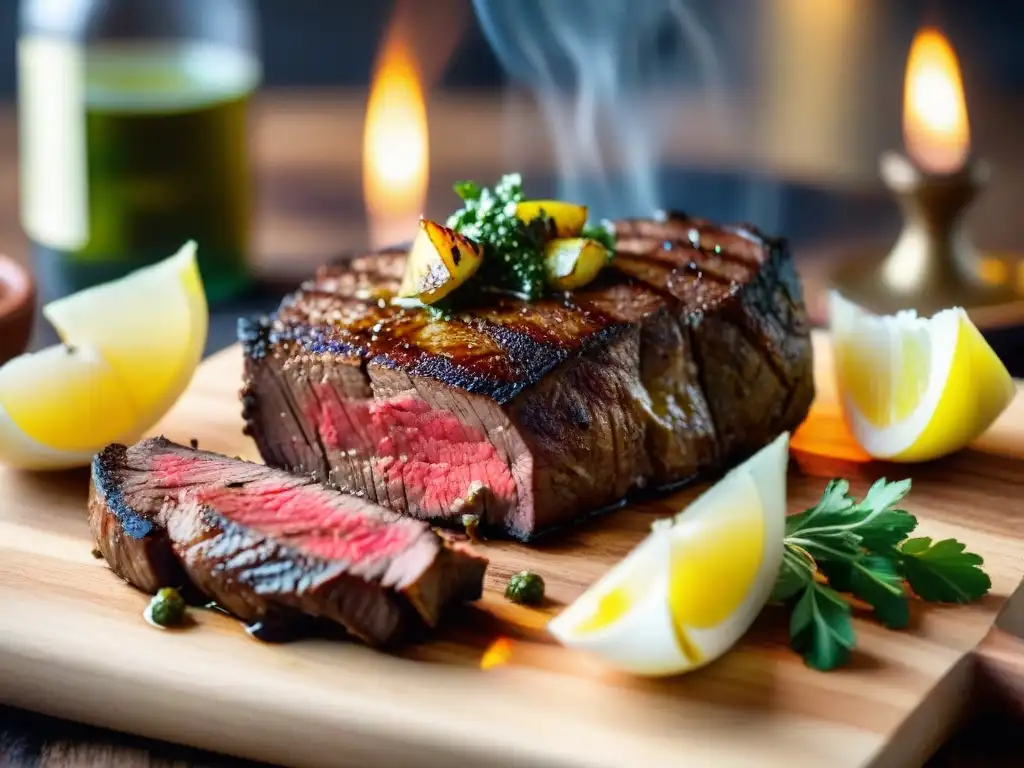 Exquisito filete a la parrilla con papas y chimichurri en uno de los mejores steak houses del mundo