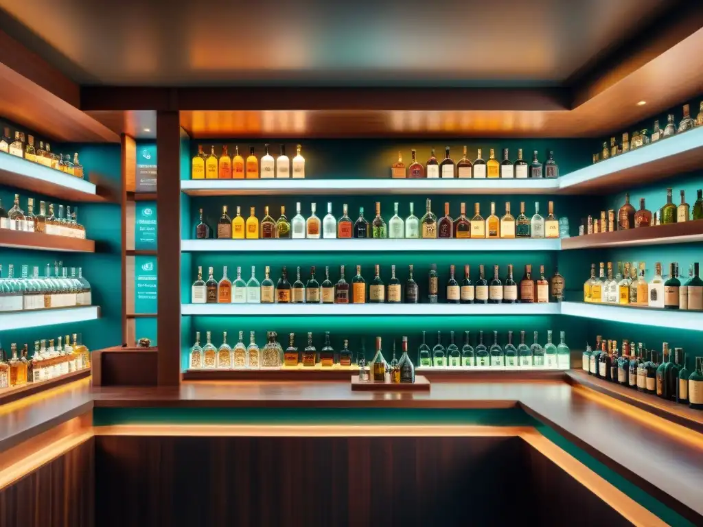 Tienda de licores de lujo: botellas exclusivas de todo el mundo Un exquisito y lujoso licor de tienda con licores exóticos inusuales degustar gourmet