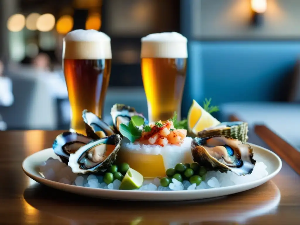 Un exquisito maridaje de cervezas y pescados gourmet en una presentación elegante y detallada