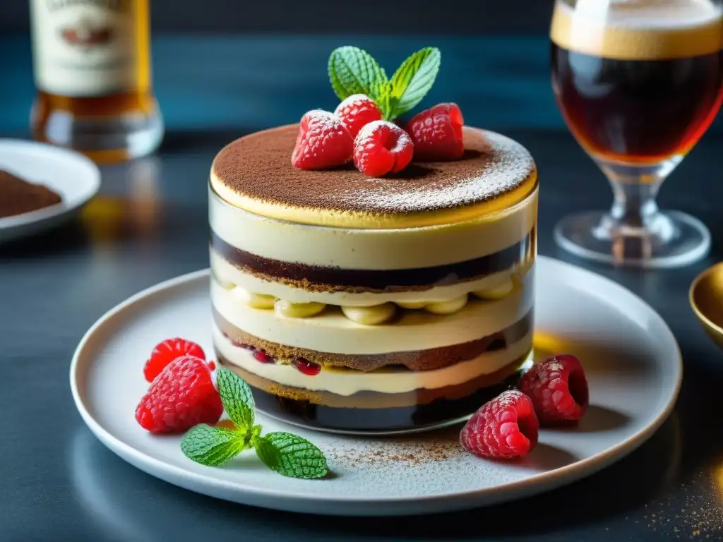 Un exquisito maridaje de tiramisú y cerveza belga en elegante presentación