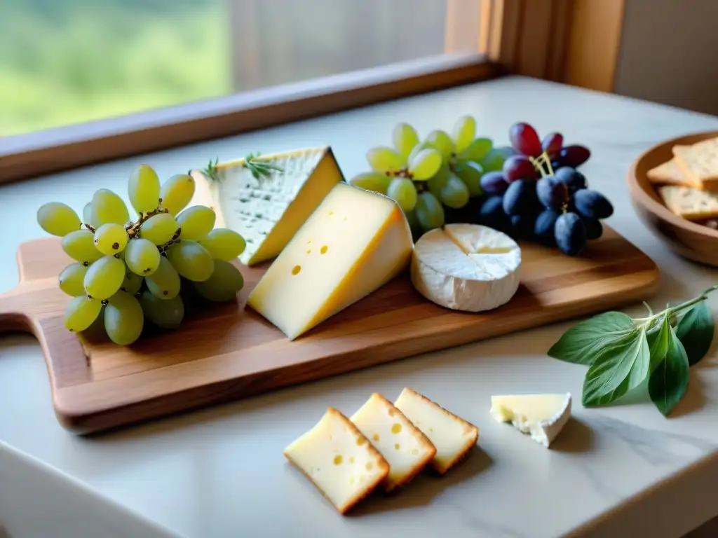 Un exquisito maridaje de vinos blancos y quesos frescos en una tabla de madera