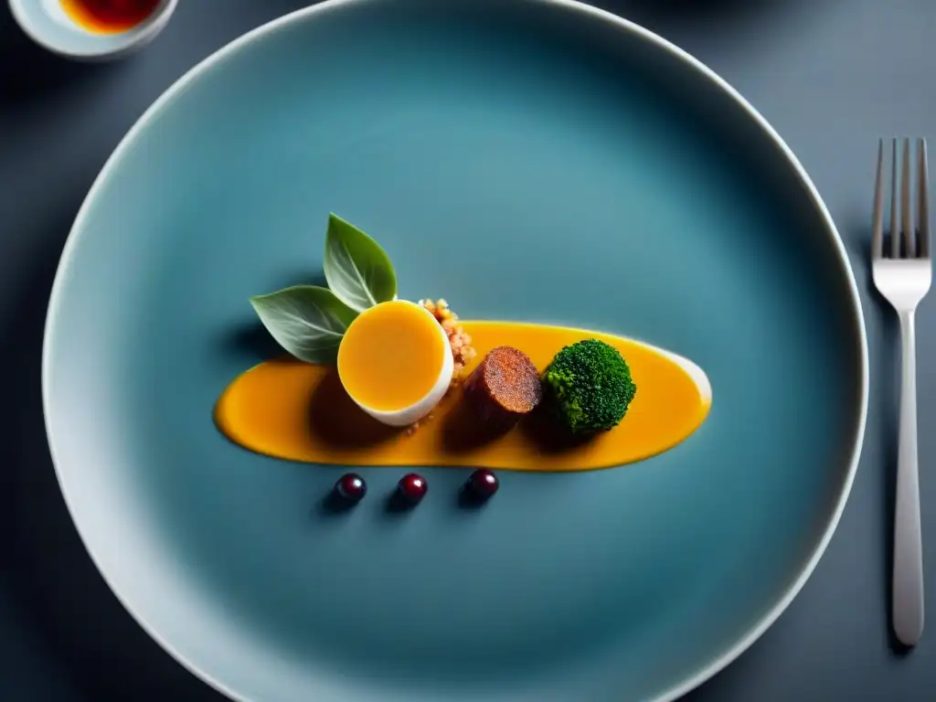 Un exquisito plato gourmet que fusiona texturas y sabores en una obra maestra culinaria