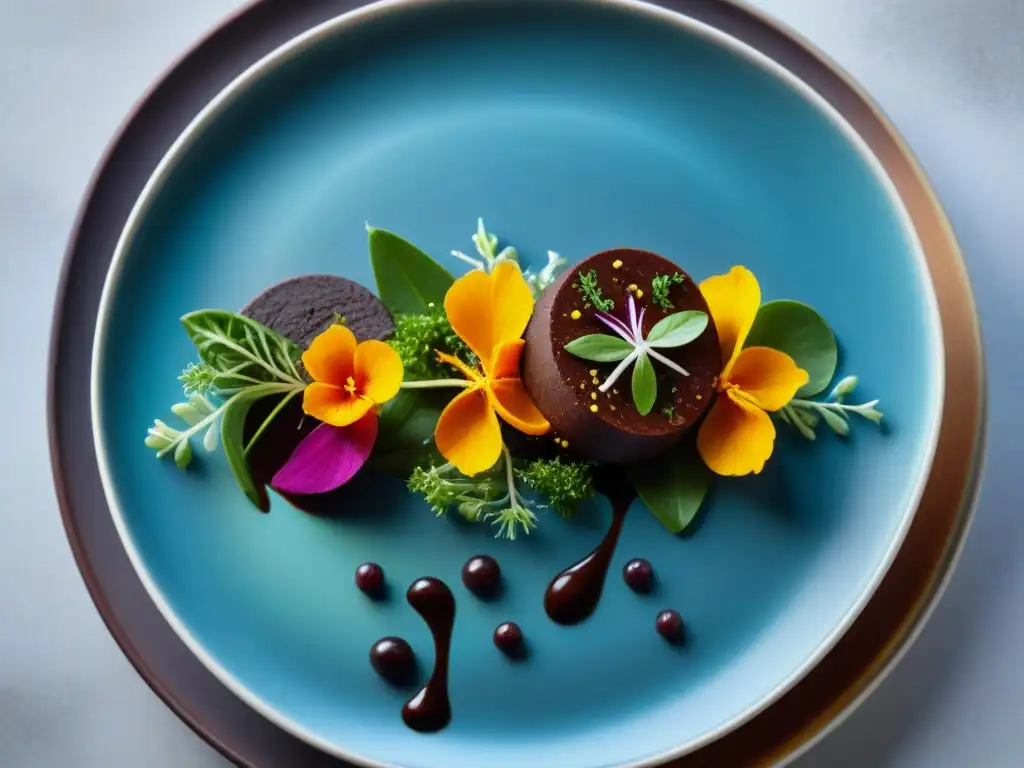 Exquisito plato de mole fusión gourmet sorprendente con colores vibrantes y decoración intricada