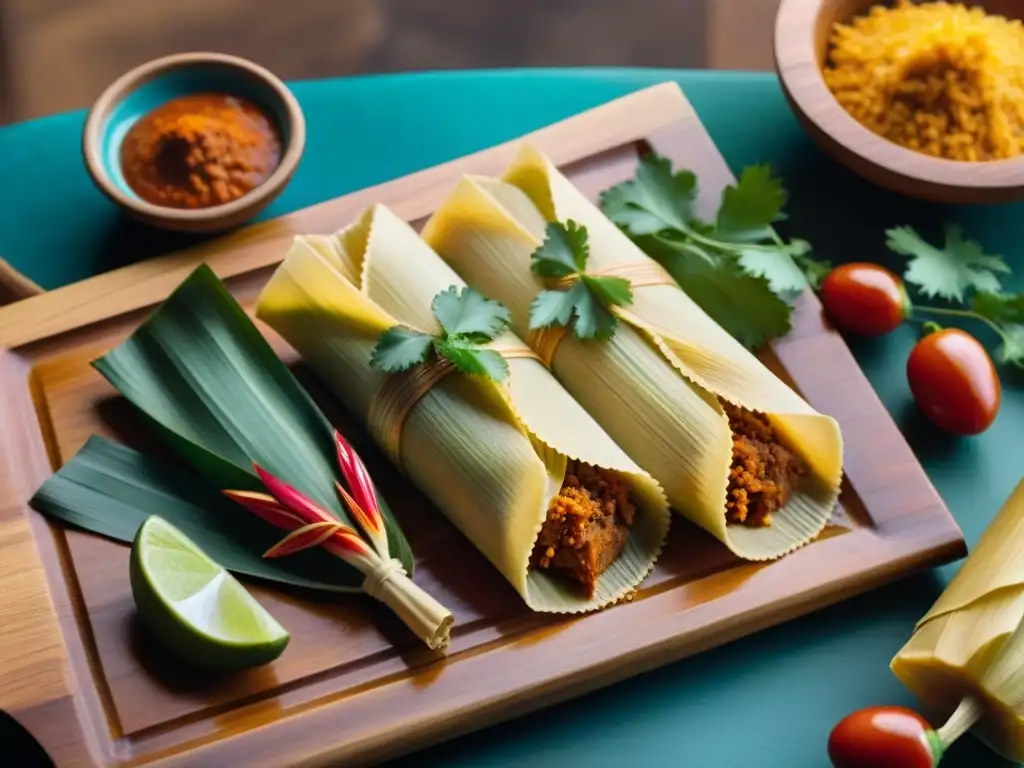 Un exquisito plato de tamales gourmet prehispánicos, con sabores y presentación sofisticados