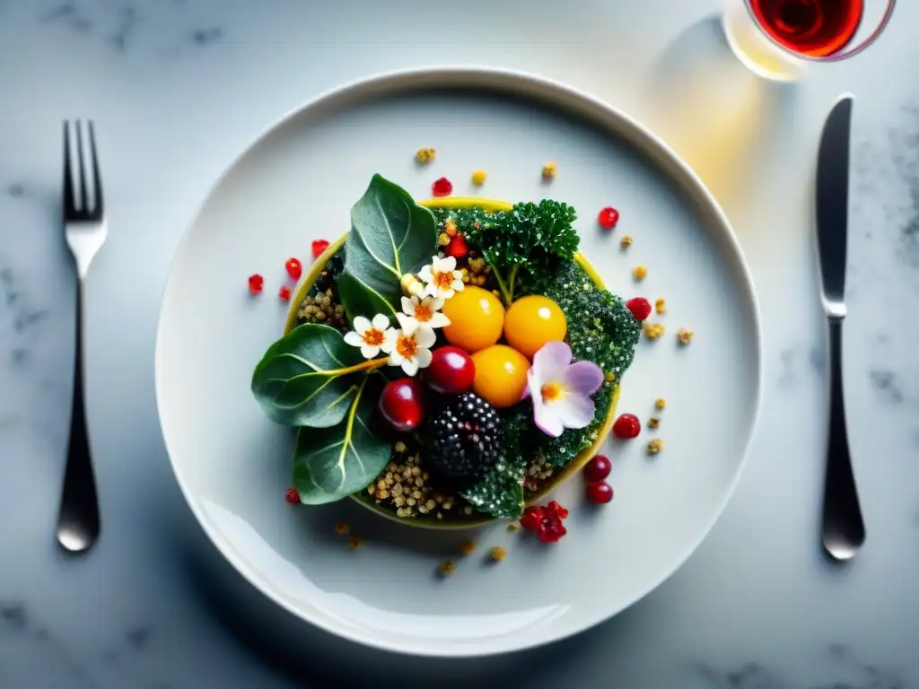 Un exquisito plato de alta gastronomía con superfoods, tendencia en nutrición y cocina gourmet