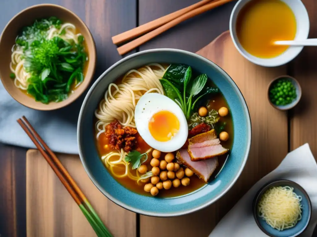 Exquisito Ramen con Caldo de Cocido Español, un plato tradicional innovador gourmet