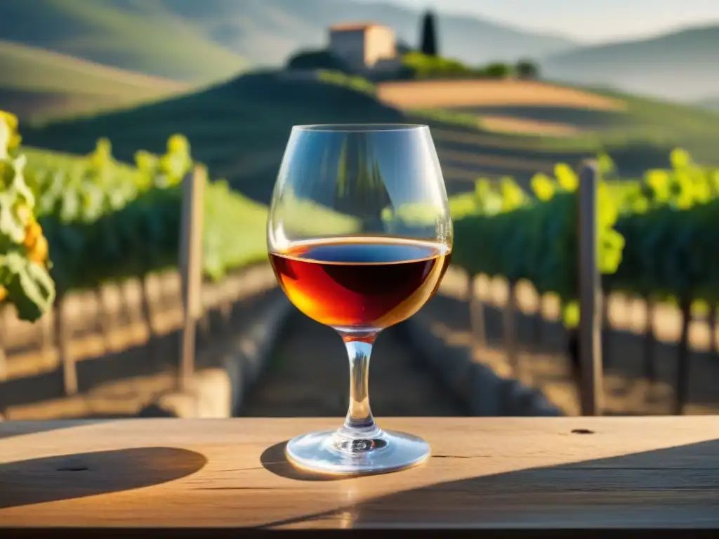 Un exquisito vino fortificado en copa, revelando sus patrones de luz y sombra